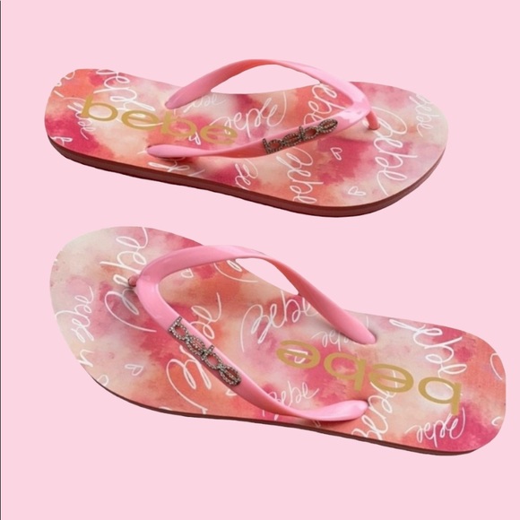 Bebe Logo Crystal Flip Flops, 6, New - Picture 2 of 7